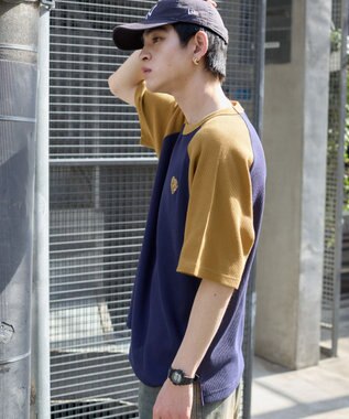 WEGO 【ユニセックス着用ITEM/MLサイズ展開】ワッフルラグランT（SS） ネイビー