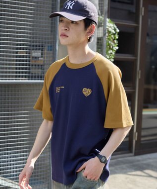 WEGO 【ユニセックス着用ITEM/MLサイズ展開】ワッフルラグランT（SS） ネイビー