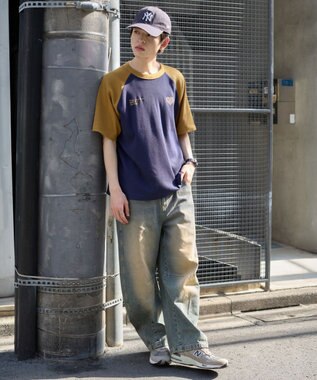 WEGO 【ユニセックス着用ITEM/MLサイズ展開】ワッフルラグランT（SS） ネイビー