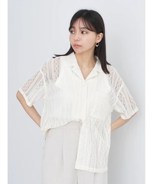 earth music&ecology フラワーレースシャツ Off White