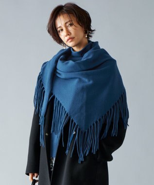 自由区 【洗える】ソフトウールハイゲージフリンジ ストール ブルー系