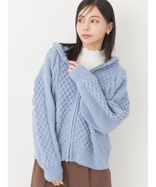 earth music&ecology ケーブルニットパーカー Grayish Blue
