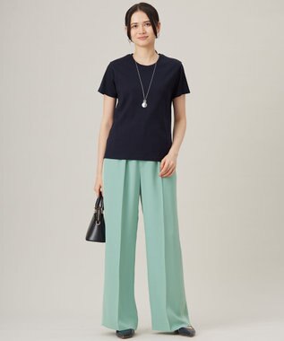 自由区 L 【SHIHOさんコラボ・洗える】バックサテンジョーゼットワイド パンツ フロスティグリーン