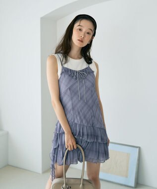 earth music&ecology フロントリボンチェックミニキャミワンピース Check Gray