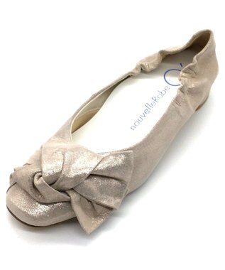 nouvelleRobe Oū 新色追加【本革・高反発】Heel Round Ribbon ヒールパンプス ベージュメタリック
