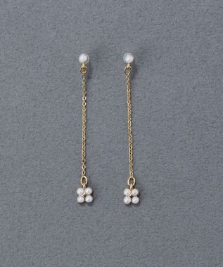 Phoebe 〈金属アレルギー対応〉タイニーフラワーロングセラミックポストピアス　チェーンピアス/小粒パール/揺れるピアス ホワイト