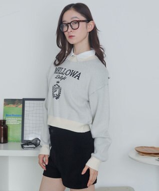 WEGO シャツドッキングジャガードニット ホワイトアイボリー