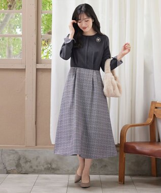 Tiaclasse 【洗える】チェックドッキングワンピース チャコールグレー