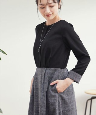 Tiaclasse 【洗える】チェックドッキングワンピース ブラック