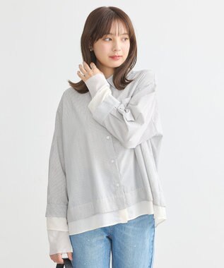 earth music&ecology シフォン×チュールレイヤードシャツ Stripe