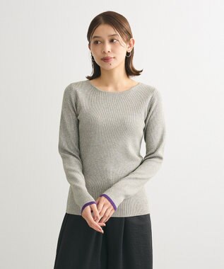 Green Parks もちっと袖配色ボートネックニットプルオーハ Silver