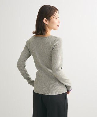Green Parks もちっと袖配色ボートネックニットプルオーハ Silver