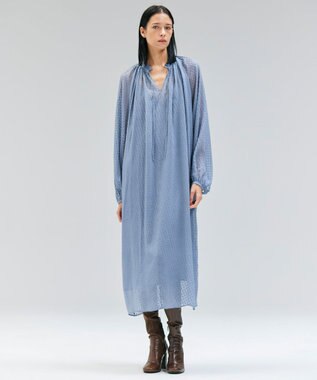 BEIGE， CALLERRY / シルク混ドットギャザーワンピース Dull Blue