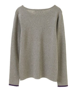 Green Parks もちっと袖配色ボートネックニットプルオーハ Silver