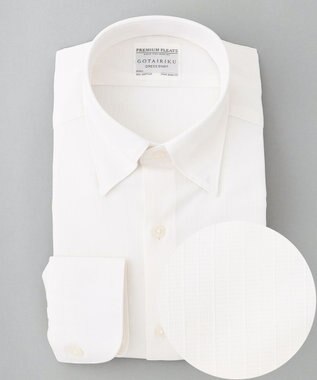 GOTAIRIKU 春夏向け【形態安定】SUMMERPREMIUMPLEATS_スナップダウンカラー _織柄_ 長袖ドレスシャツ(25年春夏モデル) ホワイト系1(ドビーストライプ)