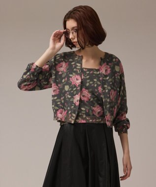 GRACE CONTINENTAL ローズプリントニットカーディガン ブラック