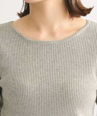 Green Parks もちっと袖配色ボートネックニットプルオーハ Silver