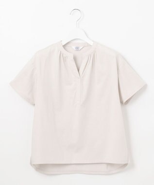 J.PRESS LADIES 【洗える・接触冷感】プレーティングジャージー バンドカラー カットソー グレージュ系