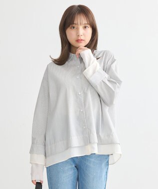 earth music&ecology シフォン×チュールレイヤードシャツ Stripe