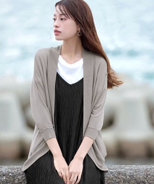 Tiaclasse L 【洗える】体型カバーも叶うドルマンニットカーディガン グレージュ