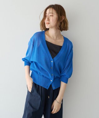 YECCA VECCA シアーニットVネックカーディガン Blue