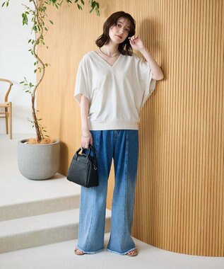 Green Parks 深Ｖネックミニ裏毛フレンチスリーブプルオーバー Gray