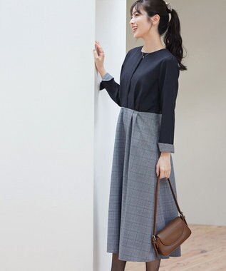 Tiaclasse 【洗える】チェックドッキングワンピース ネイビー