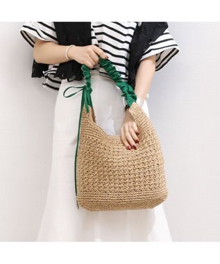 UNBILLION カシュカシュ cachecache / ドロストフリルハンドル地柄編みトート カゴバッグ