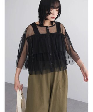 Green Parks ・ＳＵＧＡＲ　ＳＰＯＯＮ　チュールティアードブラウス Black