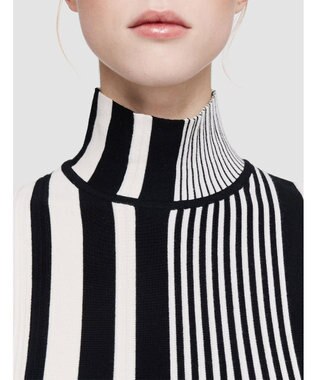 JOSEPH 【洗える】ストライプアンドプリーツ　ハイネックニット Ivory/Black