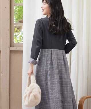 Tiaclasse 【洗える】チェックドッキングワンピース チャコールグレー