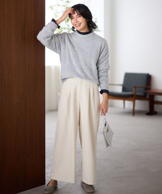 ANY 【洗濯機可/ウエストゴム】ウーリッシュ２タックワイドパンツ ライトグレー