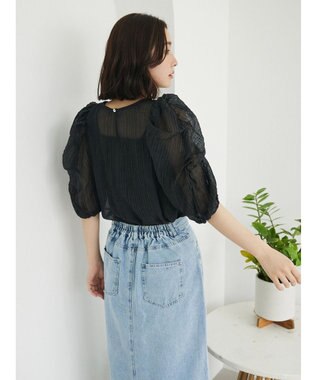 Green Parks ・ＡＮＤ　ＳＥＡＲＣＨ　シアーパワーショルダーブラウス Black