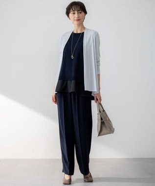 23区 L 【洗える】レーヨンポリエステルストレッチ シャツコンビ ニット ネイビー系