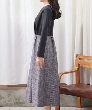 Tiaclasse 【洗える】チェックドッキングワンピース チャコールグレー