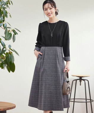 Tiaclasse 【洗える】チェックドッキングワンピース ブラック