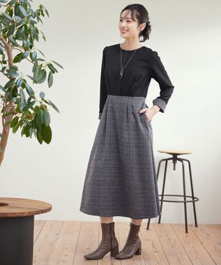 Tiaclasse 【洗える】チェックドッキングワンピース ブラック