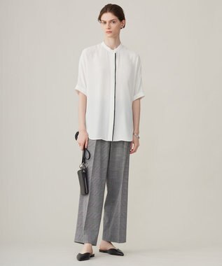 ICB 【洗える】ウール2WAYストレッチ ワイドストレートパンツ グレンチェック系