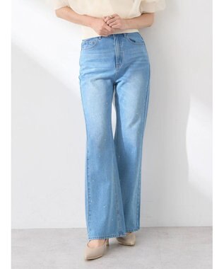 earth music&ecology ラインストーンフレアデニムパンツ Light Indigo
