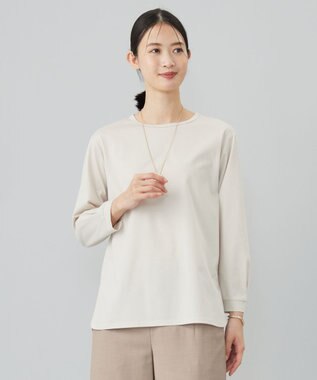 J.PRESS LADIES L プレーティング シャツテール ロングスリーブ Tシャツ グレージュ系