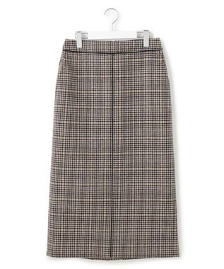 23区 【見上愛さん着用】ボンディングチェックツイード Iライン スカート ブラウンチェック