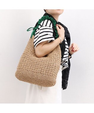 UNBILLION カシュカシュ cachecache / ドロストフリルハンドル地柄編みトート カゴバッグ グリーン