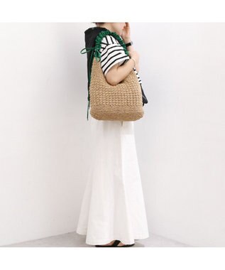 UNBILLION カシュカシュ cachecache / ドロストフリルハンドル地柄編みトート カゴバッグ グリーン