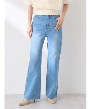 earth music&ecology ラインストーンフレアデニムパンツ Light Indigo