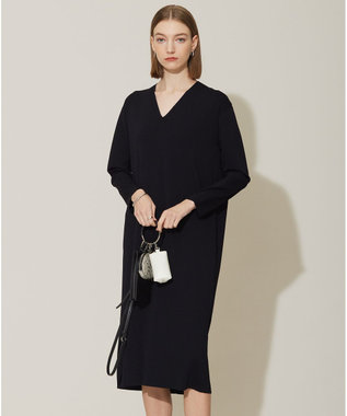 ICB L 【洗える】 シンセティックフルニードル Vネックワンピース ブラック系