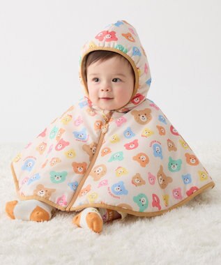 MIKI HOUSE HOT BISCUITS カラフルビーンズ 裏ボアフリース リバーシブル総柄マント マルチカラー