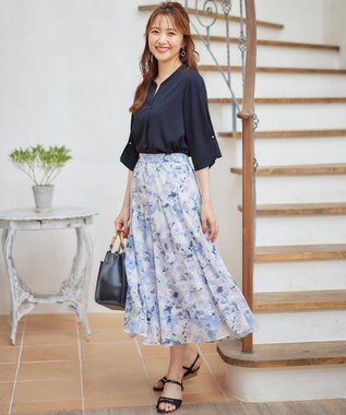 ANY SIS 【洗える】アクアフローラル スカート ブルー系