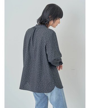 Green Parks ＢＰ　ケア楽　スタンドフリルブラウス Dot Black