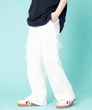 WEGO 【ウエストゴム】リボンカーゴスウェットパンツ オフホワイト