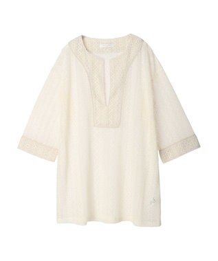 Green Parks カフタンレース７分袖ブラウス Off White